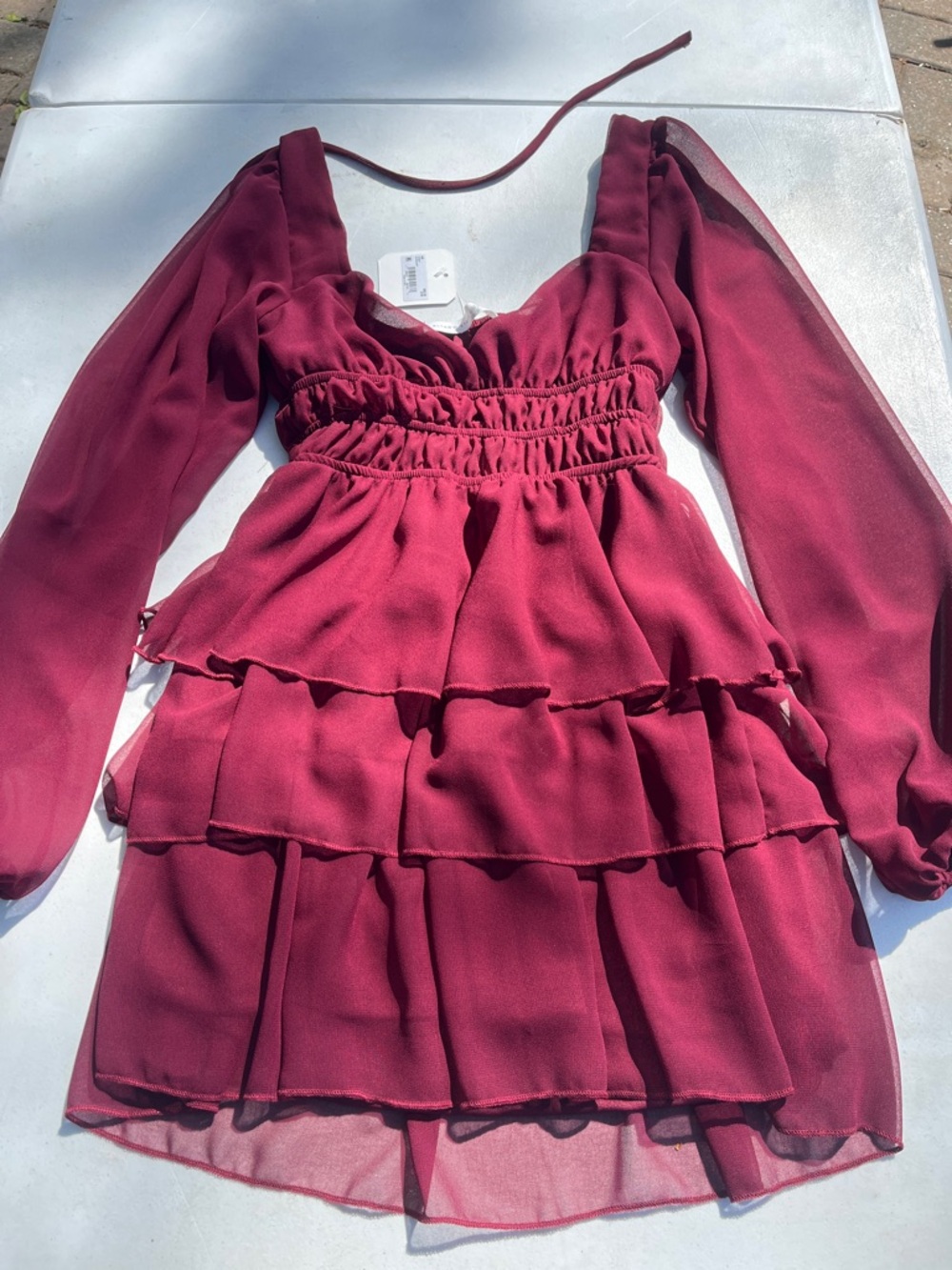 Altar'd State Girls' Burgundy Ruffled Long-Sleeve Dress
